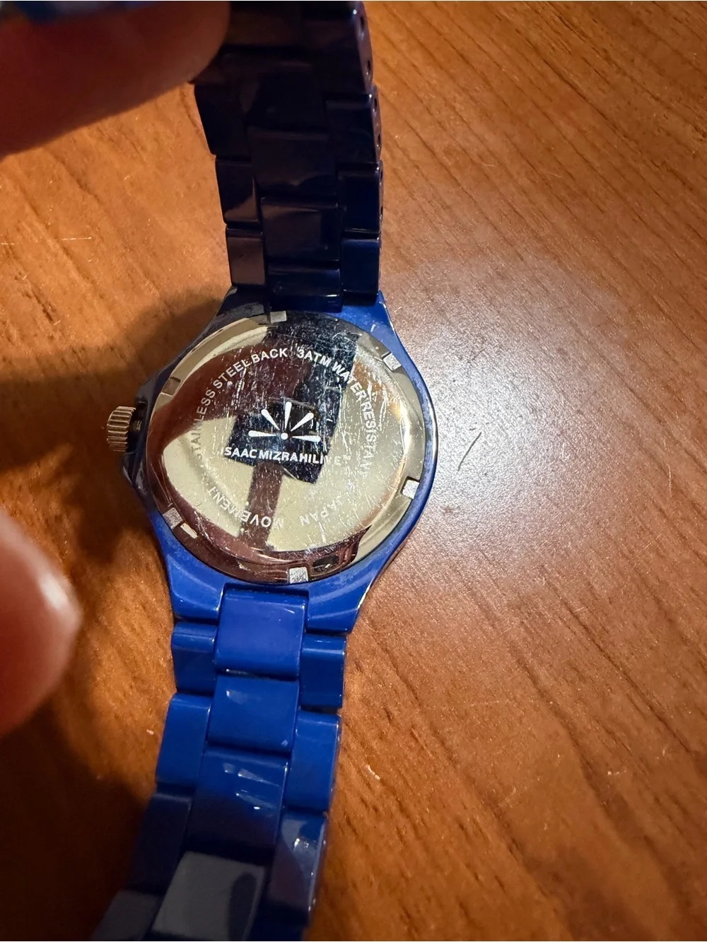 Isaac Mizrahi Royal Blue and Silver Crystal Bezel Women's Watch